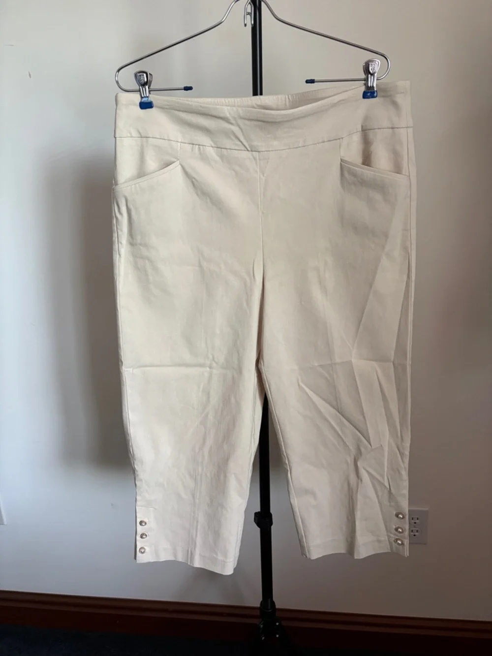 Coral Bay Tan Cropped Pull-On Ankle Pants with Hem Button Detail - Picture 1 of 5